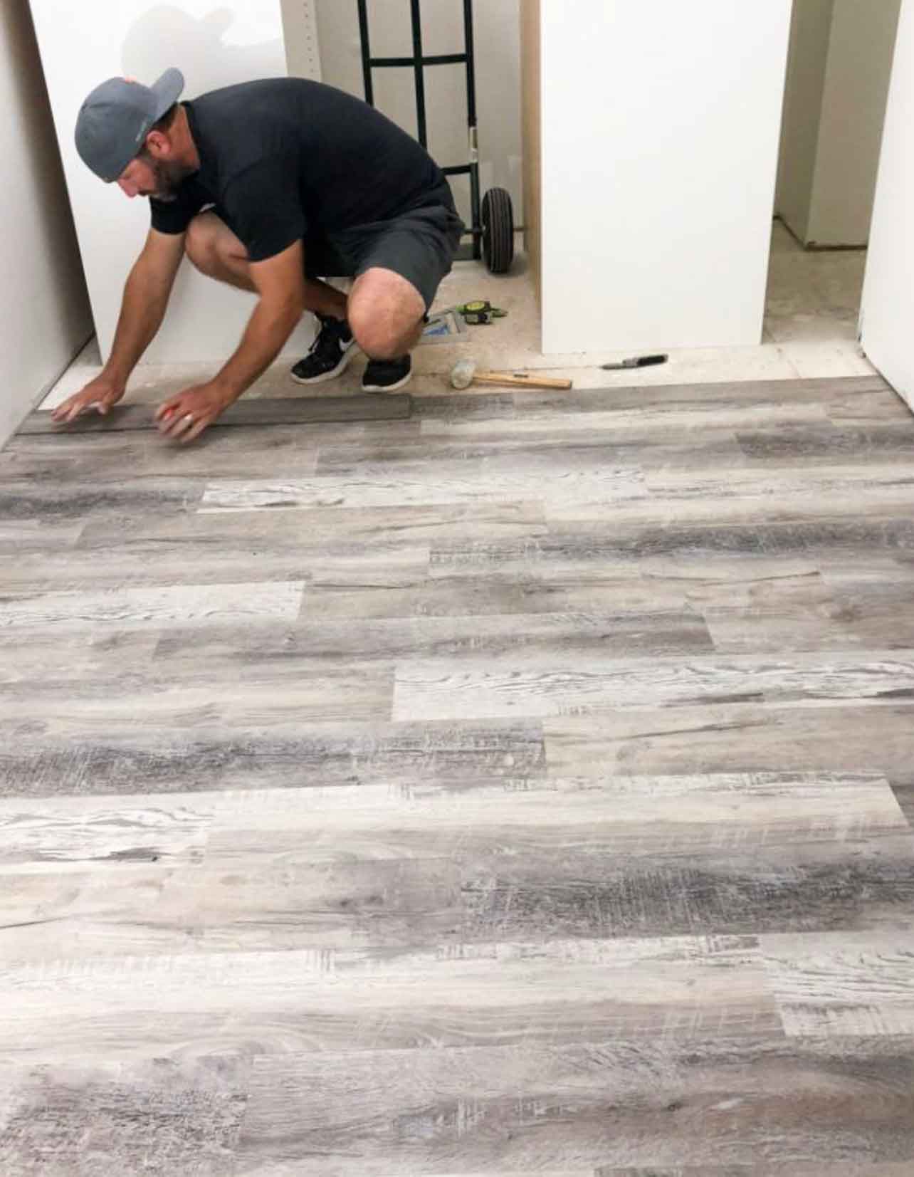 Grey wood effect vinyl flooring